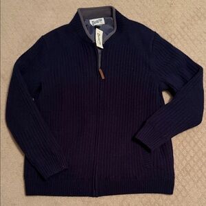 Men's Navy Shetland Wool Windproof Zip Sweater (Duluth)